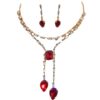 Iseul Showline - Handcrafted Rose Gold Short Necklace Set with Rectangular Pendant, matching Earrings, Red 5 2 5