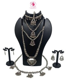 Nandini Women’s Traditional Jewellery Set with Necklaces, Earrings, and Bracelets, Silver Tone