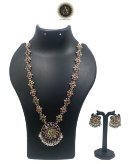 ARTIK HALLMARK Handcrafted Necklace Jewellery Set with Ear Rings, Oxidized, Round Pendant