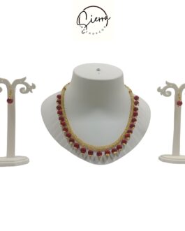 Sierra Handcrafted Gold Plated Necklace Jewellery Set with Earrings, AD, Pearl – Red