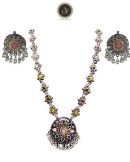 ARTIK HALLMARK Handcrafted Necklace Jewellery Set with Ear Rings, Oxidized, Round Pendant