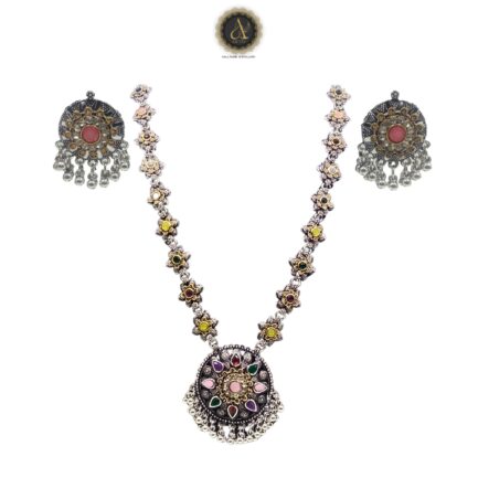 ARTIK HALLMARK Handcrafted Necklace Jewellery Set with Ear Rings, Oxidized, Round Pendant - Image 2