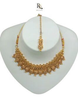 R&B Handcrafted Gold Plated Necklace Set with Earrings And Mangtika, Suited for Party Wedding Festive for Women