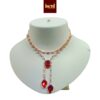 Iseul Showline - Handcrafted Rose Gold Short Necklace Set with Rectangular Pendant, matching Earrings, Red 3 5 20