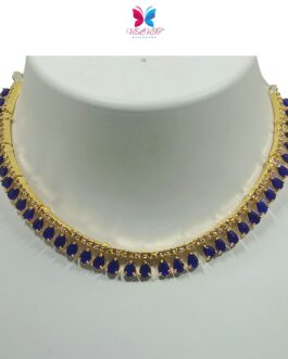 VELVET Handcrafted Gold Plated Necklace Set, White AD, Blue Stone