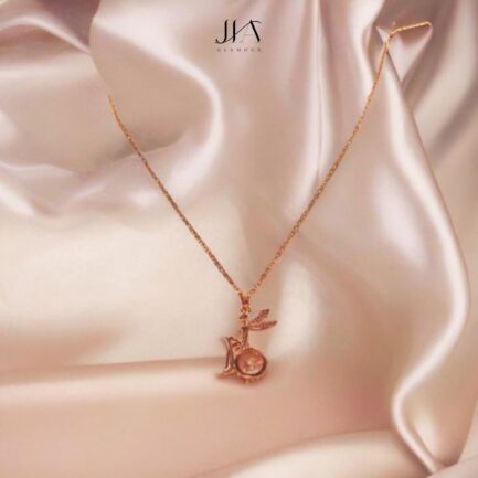 Jia Glamour Handcrafted Rose Gold Plated Necklace Jewellery Set with Fairy Pendant, AD - Image 4